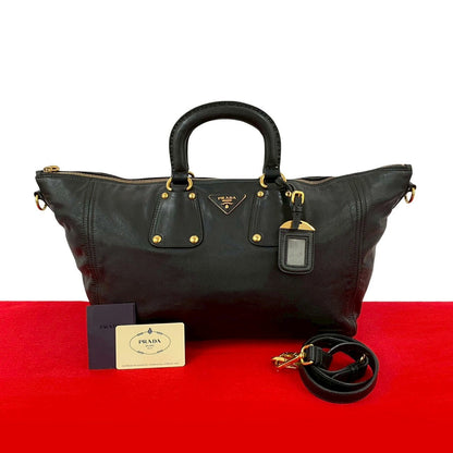 PRADA Shoulder Bag leather black