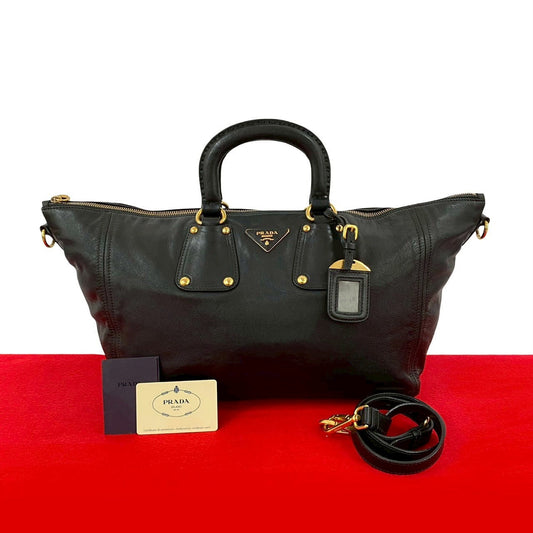 PRADA Shoulder Bag leather black