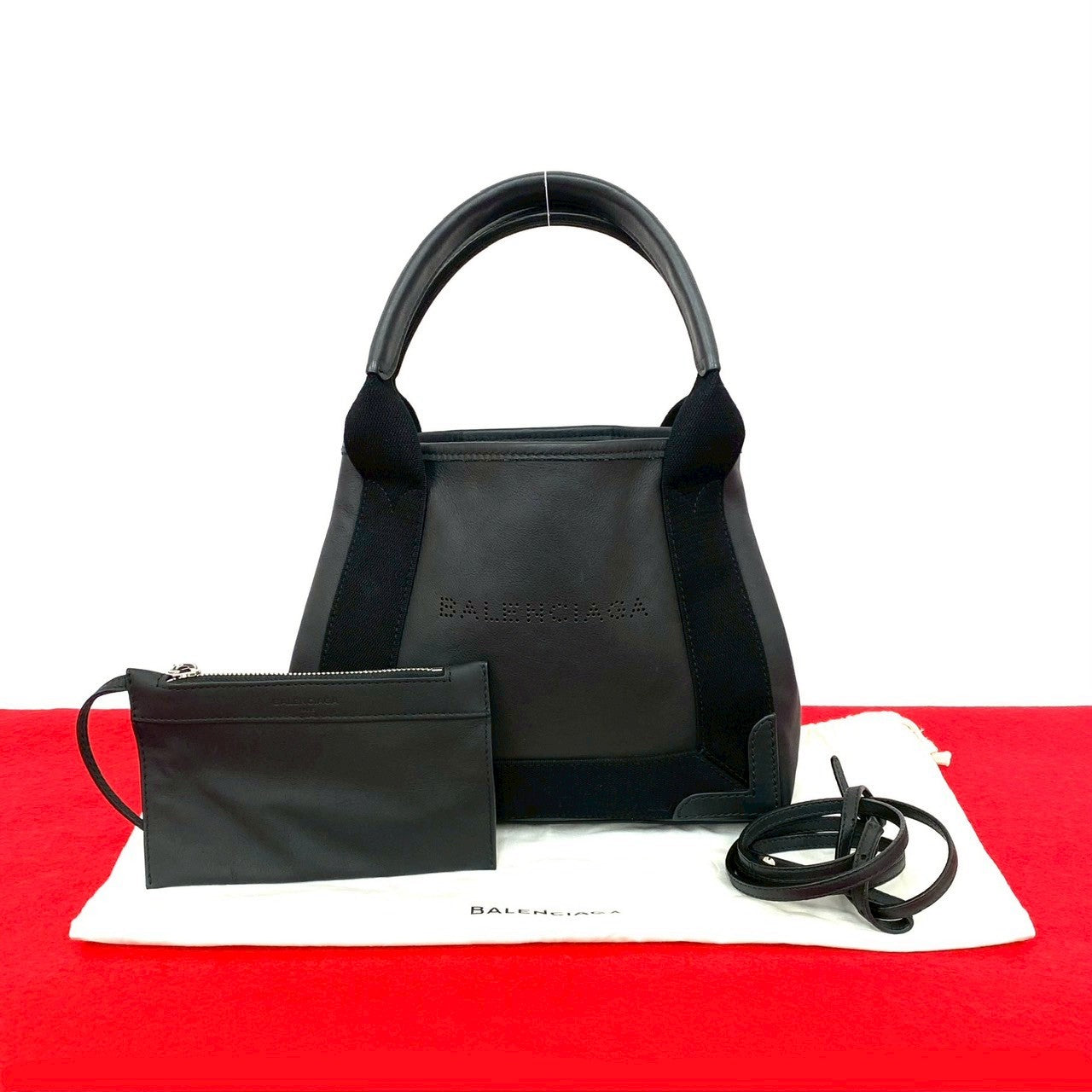 BALENCIAGA Shoulder Bag leather black Navy Cabas XS