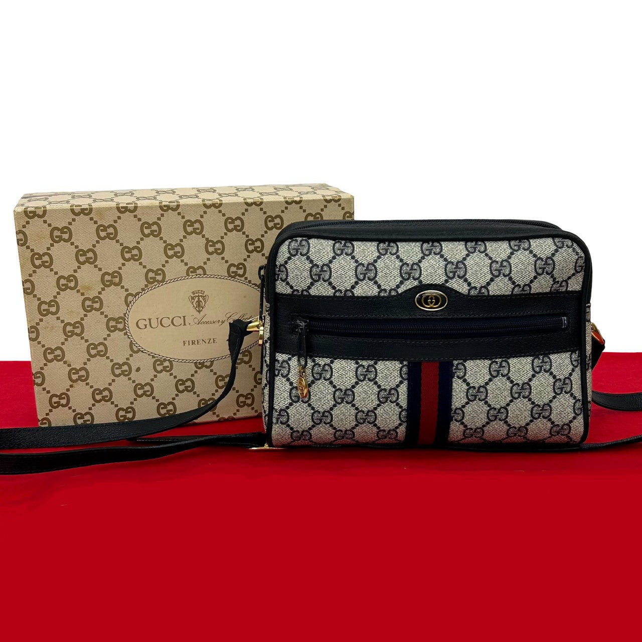 GUCCI Shoulder Bag leather Navy Sherry line