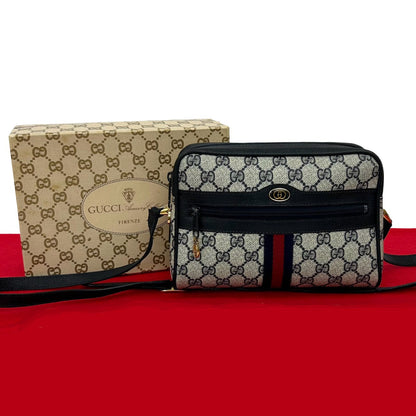 GUCCI Shoulder Bag leather Navy Sherry line