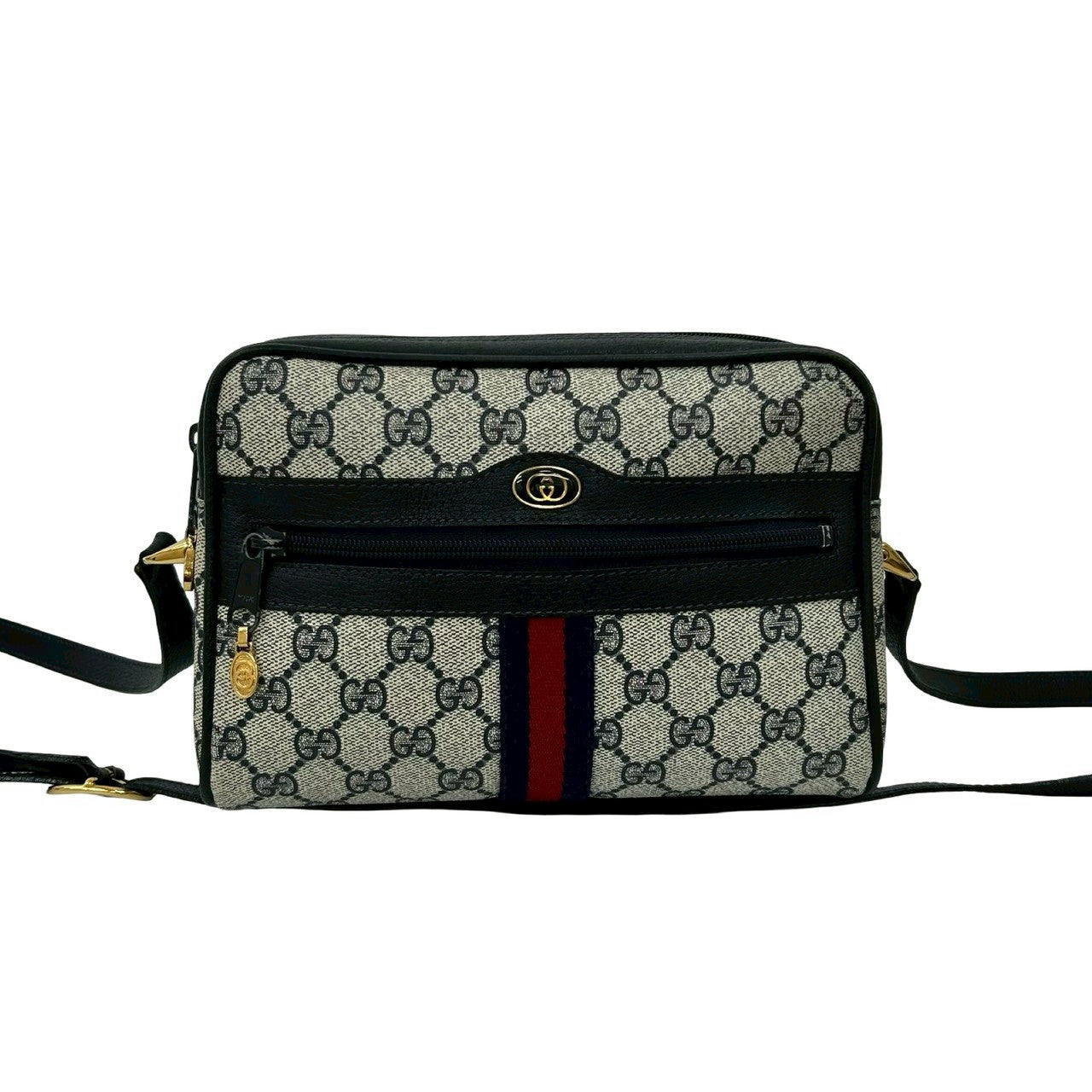 GUCCI Shoulder Bag leather Navy Sherry line