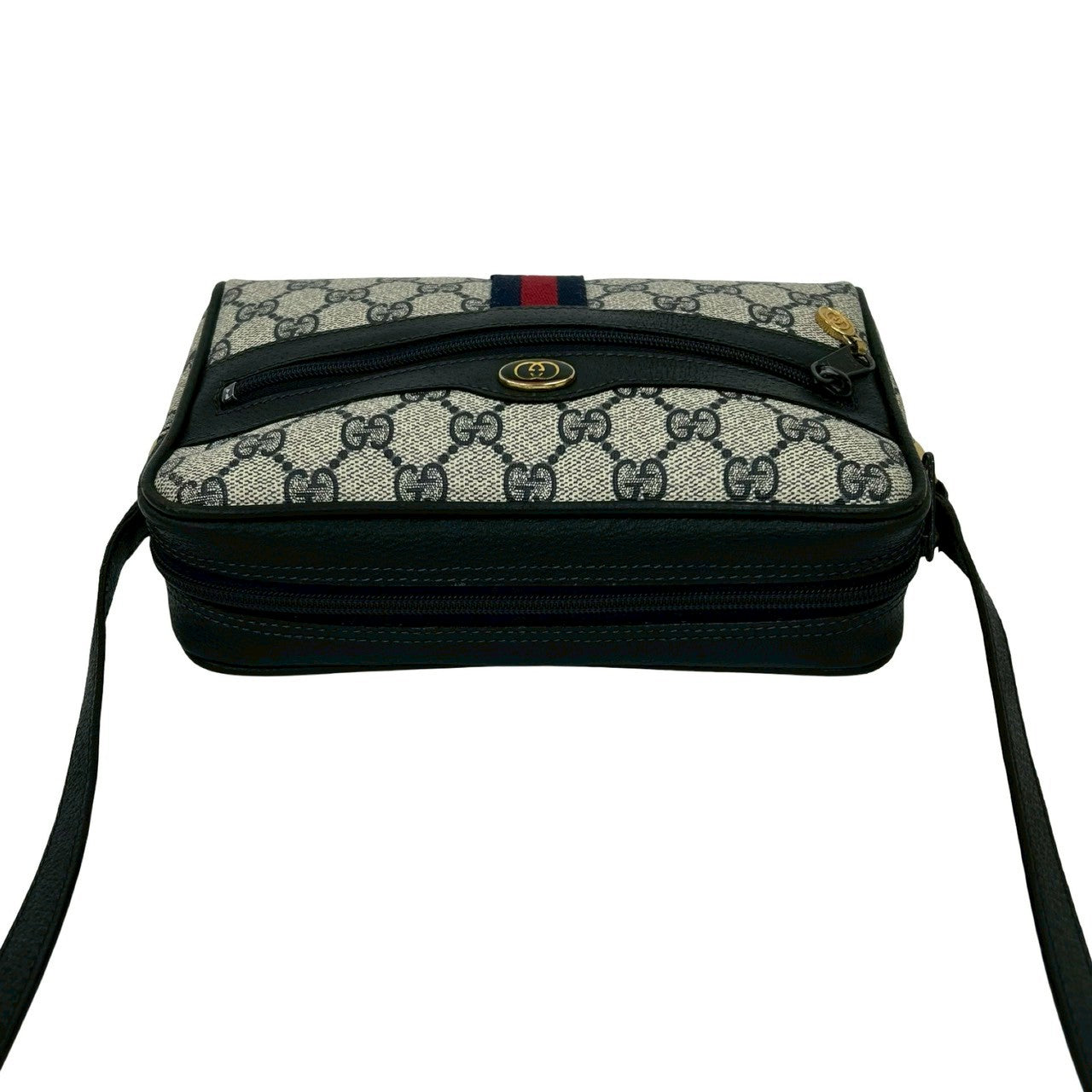 GUCCI Shoulder Bag leather Navy Sherry line