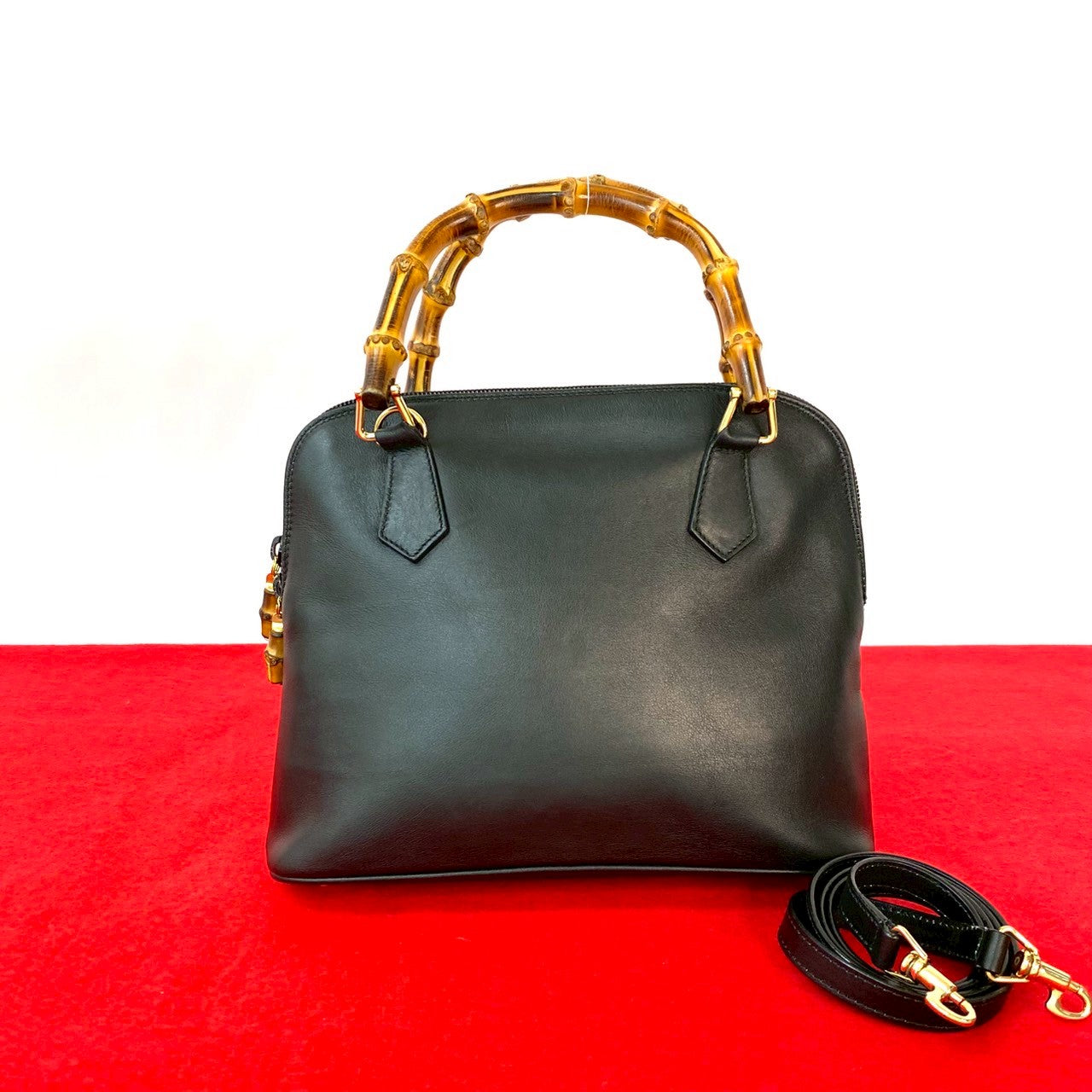 GUCCI Shoulder Bag leather black Bamboo