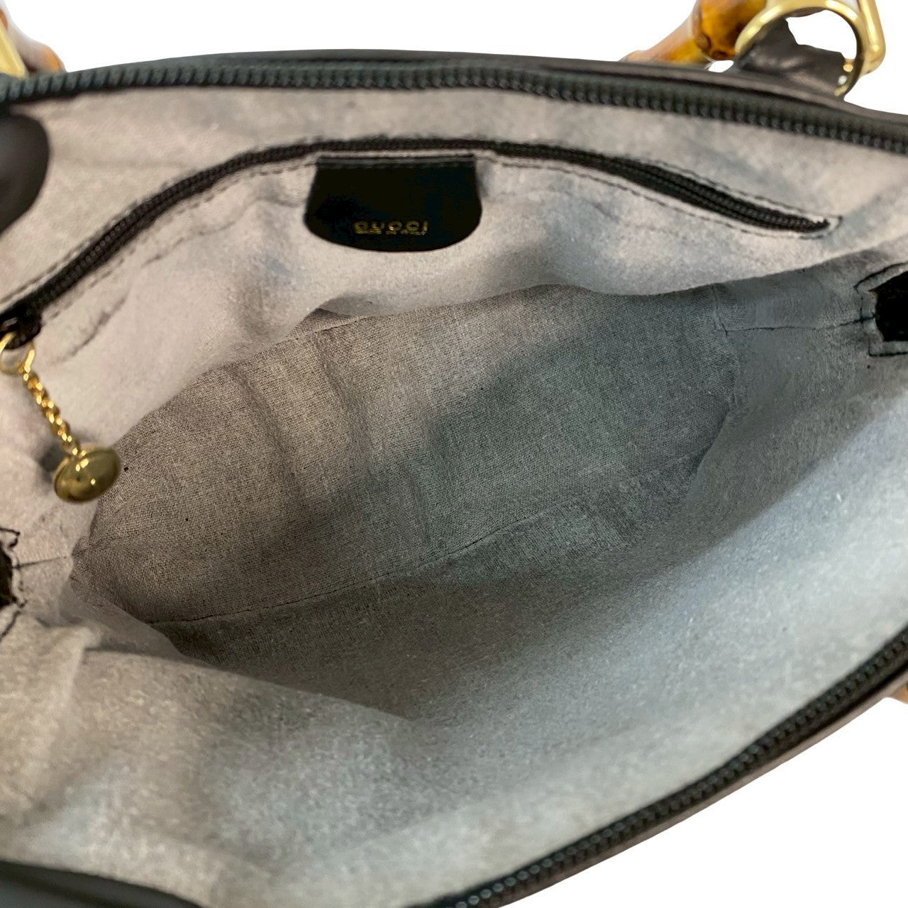 GUCCI Shoulder Bag leather black Bamboo