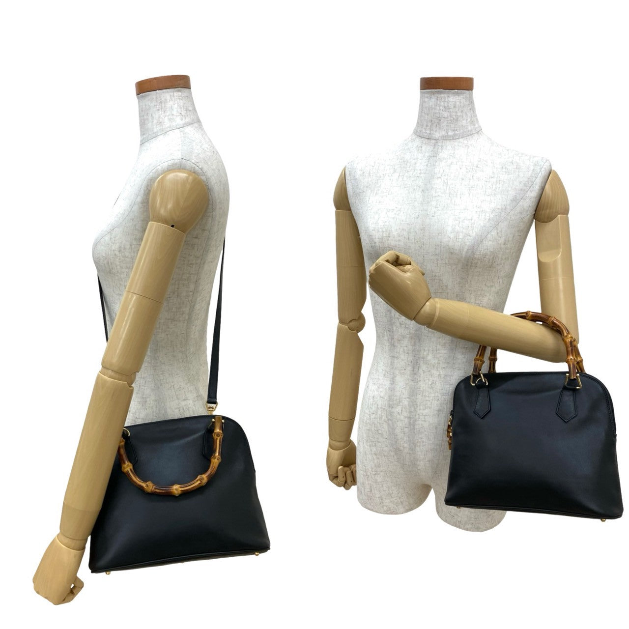 GUCCI Shoulder Bag leather black Bamboo