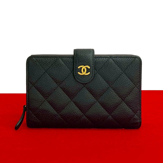 CHANEL Bifold Wallet Matt caviar skin black Matrasse