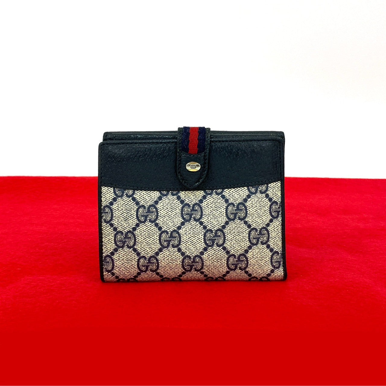 GUCCI Bifold Wallet leather Navy Sherry line