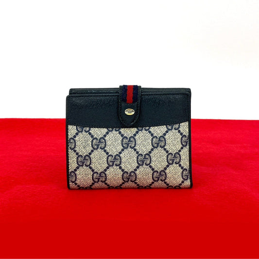 GUCCI Bifold Wallet leather Navy Sherry line