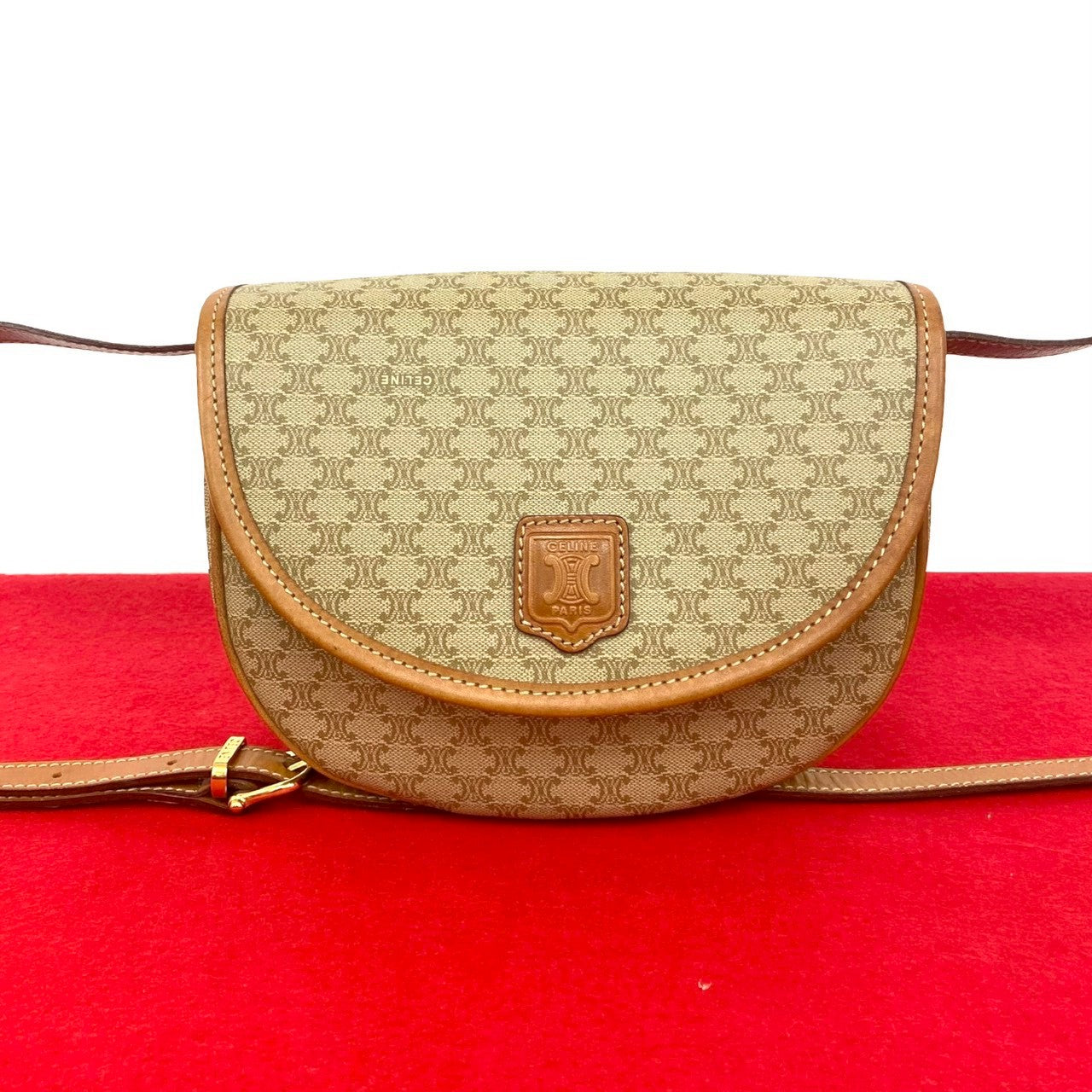 CELINE Shoulder Bag leather beige