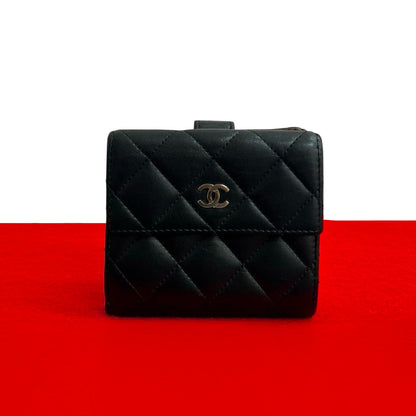 CHANEL Bifold Wallet lambskin black Matrasse