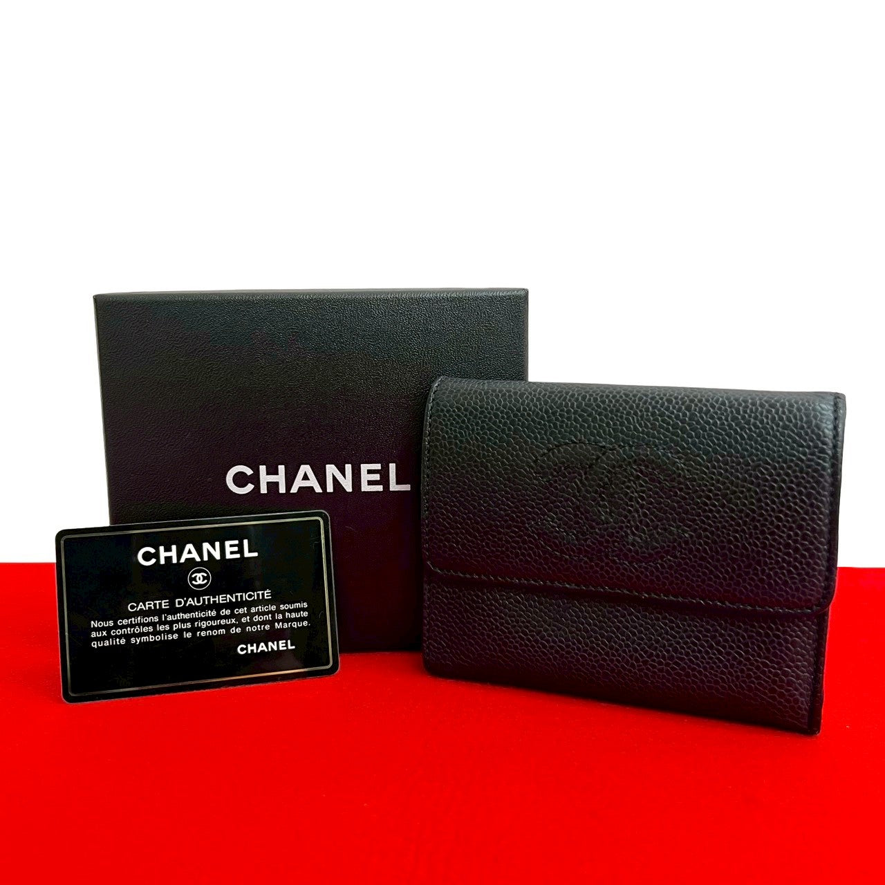 CHANEL Bifold Wallet Matt caviar skin black