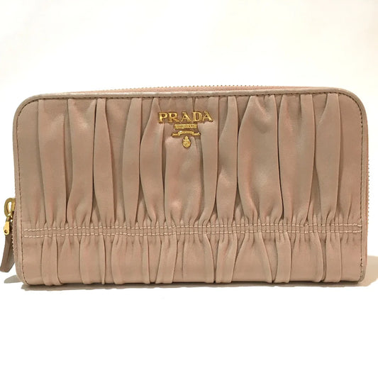 PRADA Ruched Long Wallet Beige