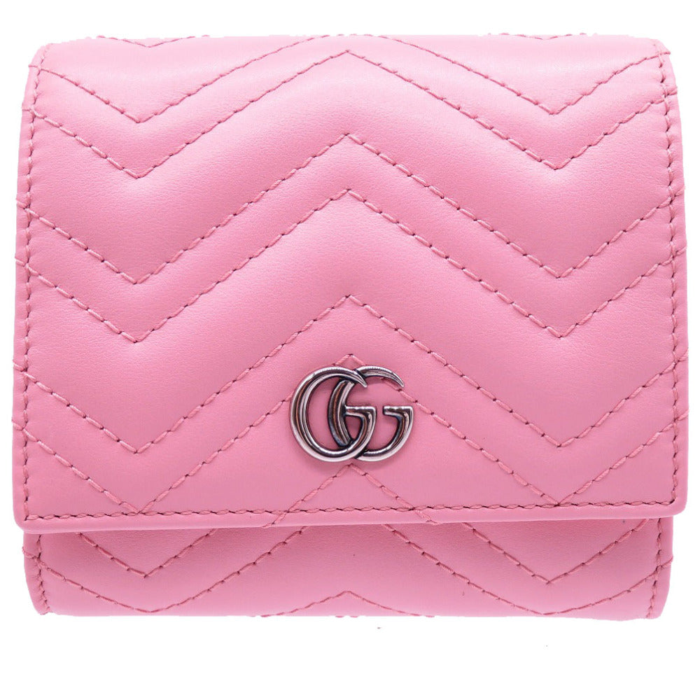 GUCCI Bifold Wallet 598629 leather pink Compact wallet GG Marmont Women Used Authentic