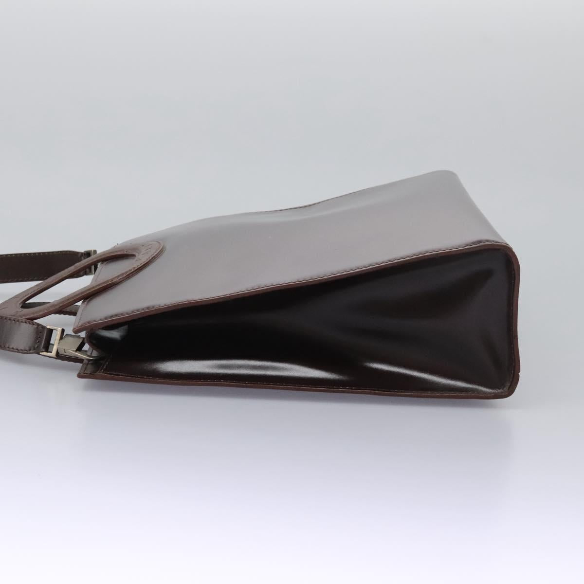 CELINE Hand Bag Leather Two Way Dark Brown Gold