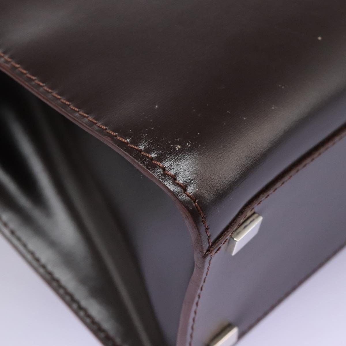 CELINE Hand Bag Leather Two Way Dark Brown Gold