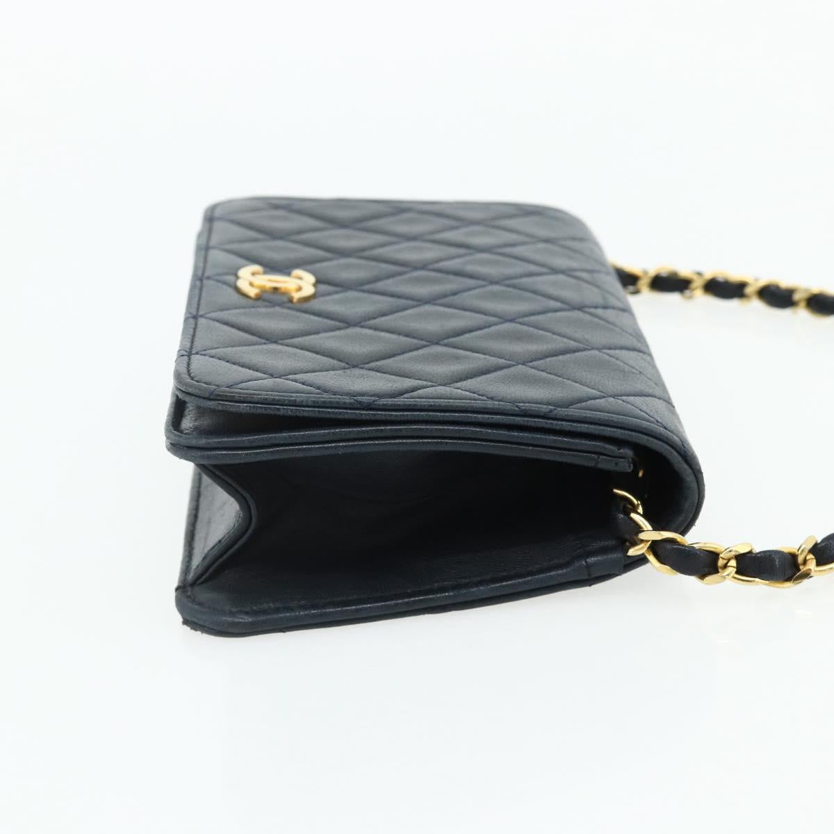 CHANEL Push Lock Chain Shoulder Bag Lambskin Navy Gold CC