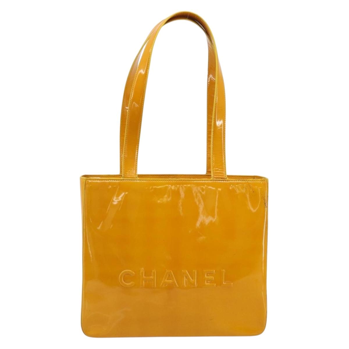 CHANEL Tote Bag Patent Leather Orange CC