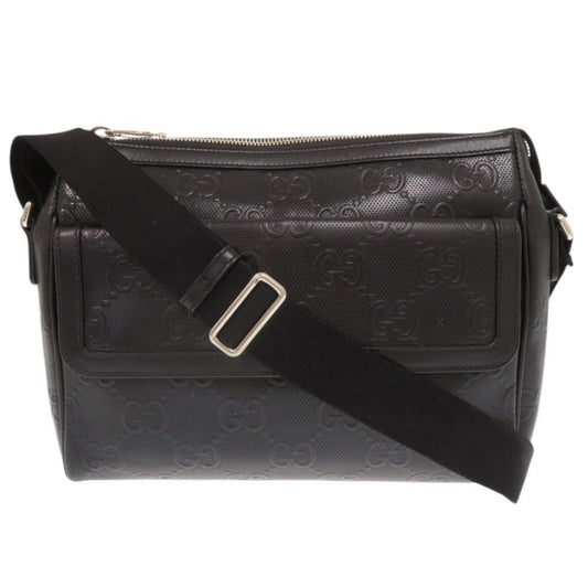 GUCCI Shoulder Bag 658565 leather black GG emboss