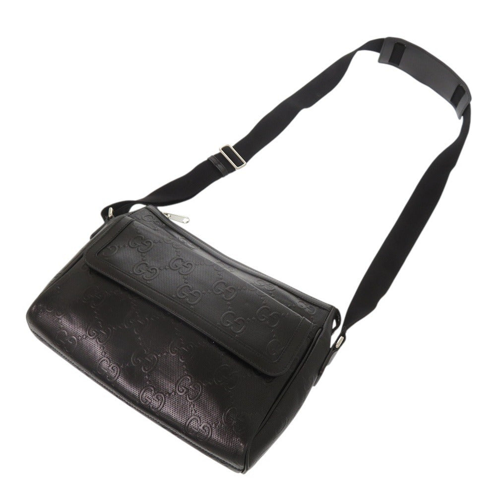 GUCCI Shoulder Bag 658565 leather black GG emboss