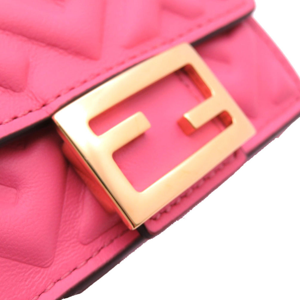 FENDI Tri-fold wallet 8M0395 leather pink Baguette Micro Zucca Women Used Authentic