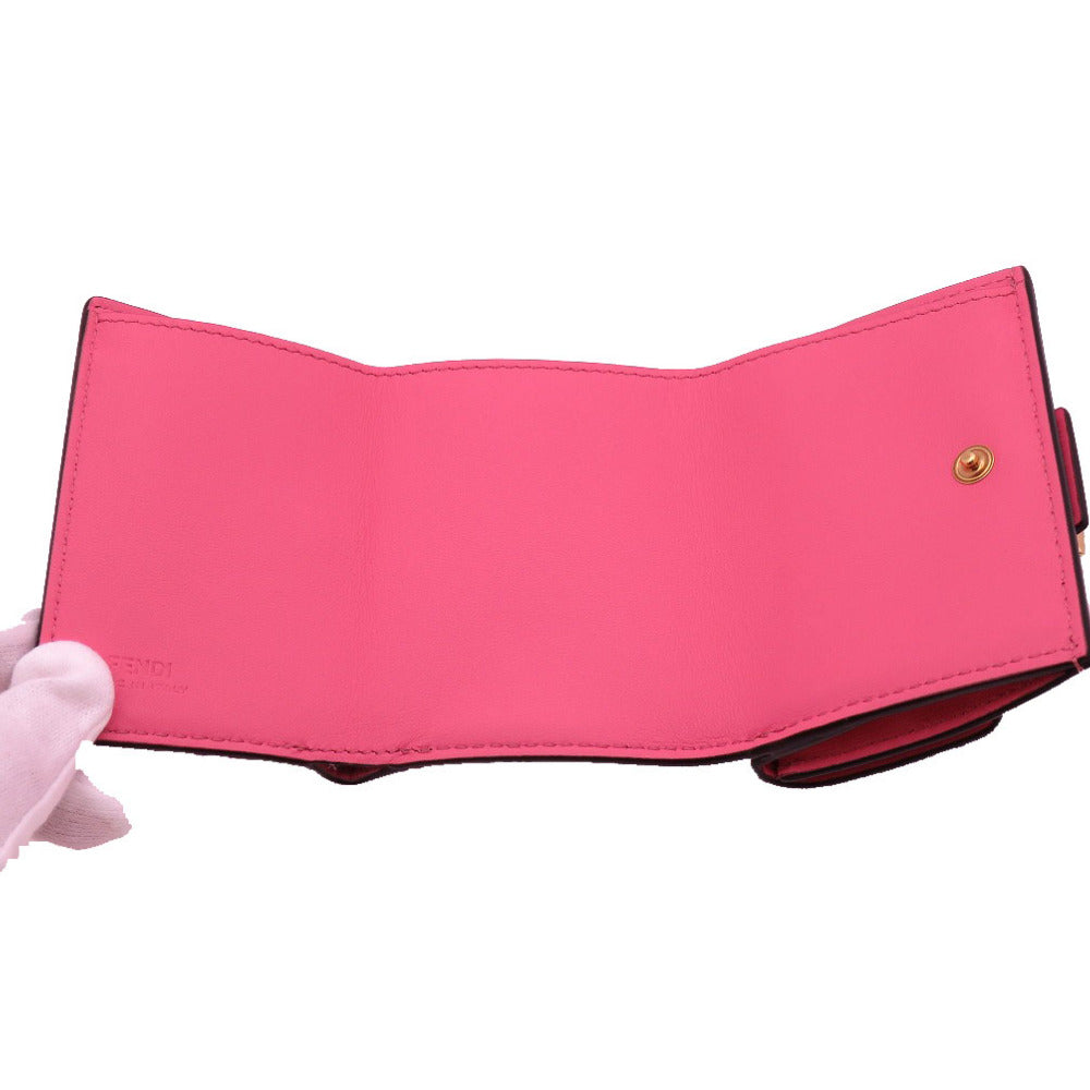 FENDI Tri-fold wallet 8M0395 leather pink Baguette Micro Zucca Women Used Authentic