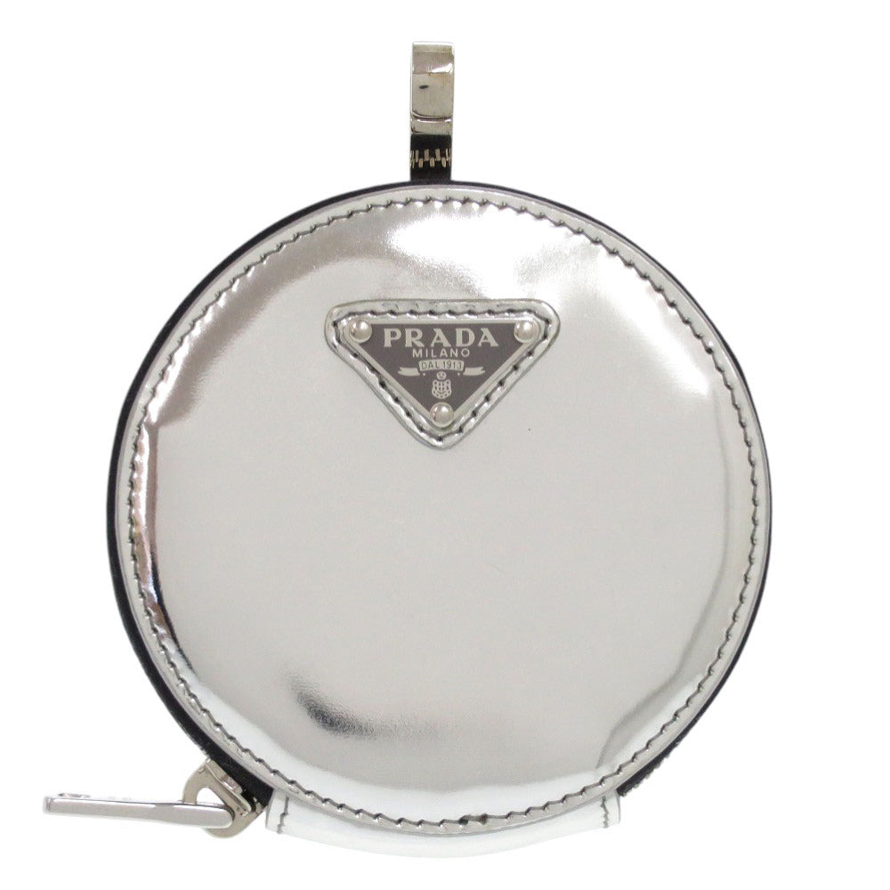 PRADA Coin case 1TL431 leather Metallic Silver Mini Pouch Multi-Case Triangle logo plate Women(Unisex) Used Authentic