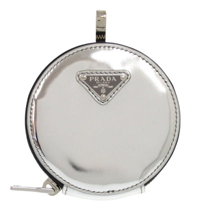 PRADA Coin case 1TL431 leather Metallic Silver Mini Pouch Multi-Case Triangle logo plate Women(Unisex) Used Authentic