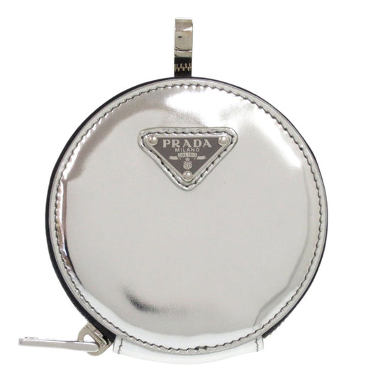 PRADA Coin case 1TL431 leather Metallic Silver Mini Pouch Multi-Case Triangle logo plate Women(Unisex) Used Authentic