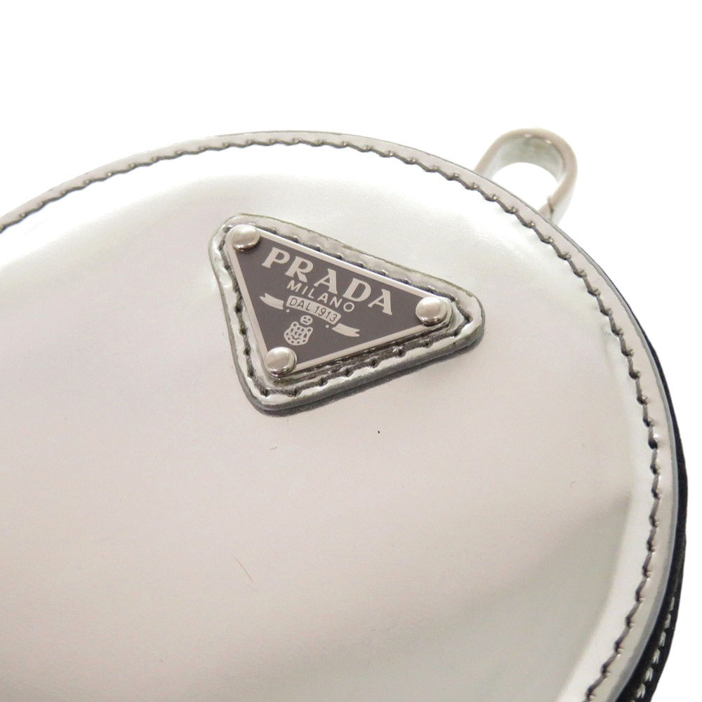 PRADA Coin case 1TL431 leather Metallic Silver Mini Pouch Multi-Case Triangle logo plate Women(Unisex) Used Authentic