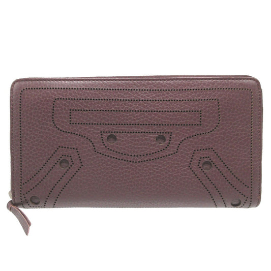 BALENCIAGA Long Wallet Purse 443521 leather Brown Zip Around Blackout Women(Unisex) Used Authentic