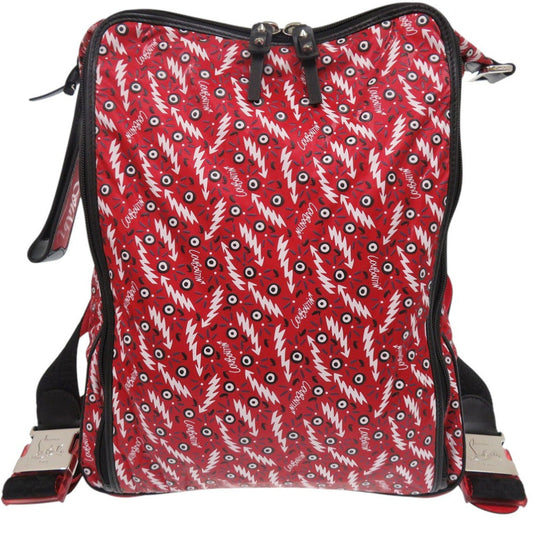 Christian Louboutin Backpack Calfskin Red HOP'N ZIP Graphic Print Backpack Women Used Authentic