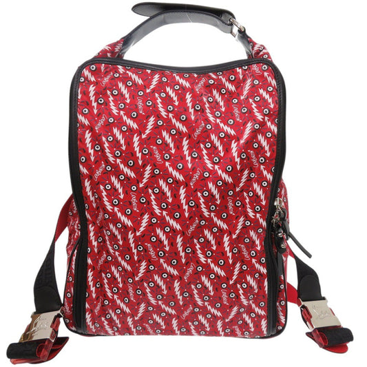 Christian Louboutin Backpack Calfskin Red HOP'N ZIP Graphic Print Backpack Women Used Authentic