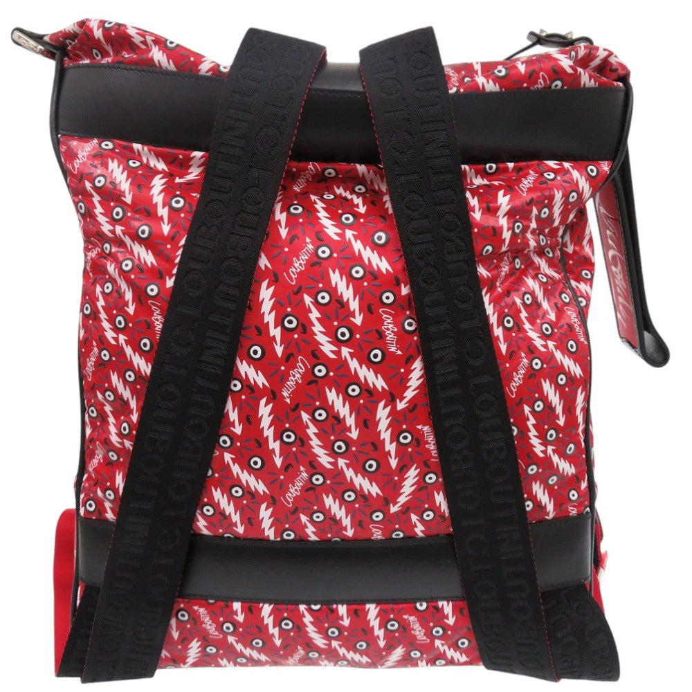 Christian Louboutin Backpack Calfskin Red HOP'N ZIP Graphic Print Backpack Women Used Authentic
