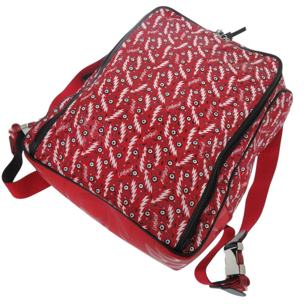 Christian Louboutin Backpack Calfskin Red HOP'N ZIP Graphic Print Backpack Women Used Authentic