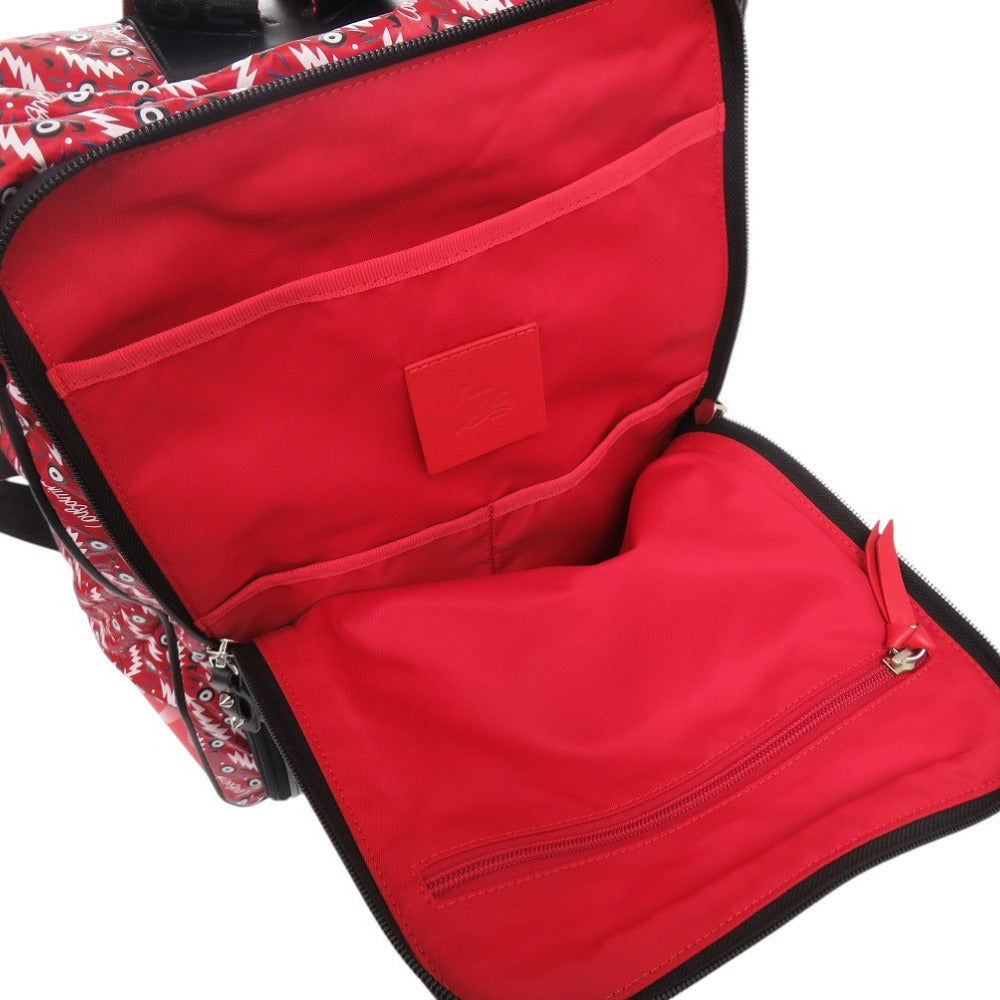 Christian Louboutin Backpack Calfskin Red HOP'N ZIP Graphic Print Backpack Women Used Authentic