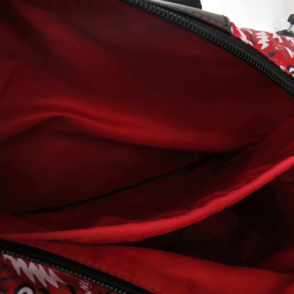 Christian Louboutin Backpack Calfskin Red HOP'N ZIP Graphic Print Backpack Women Used Authentic