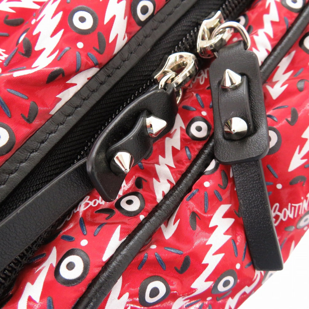 Christian Louboutin Backpack Calfskin Red HOP'N ZIP Graphic Print Backpack Women Used Authentic