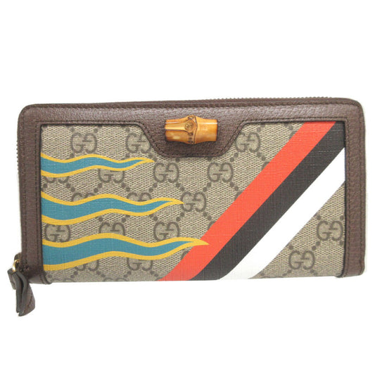 GUCCI Long Wallet Purse 658634 GG Supreme, Leather beige Zip Around Bamboo Diana unisex(Unisex) Used Authentic