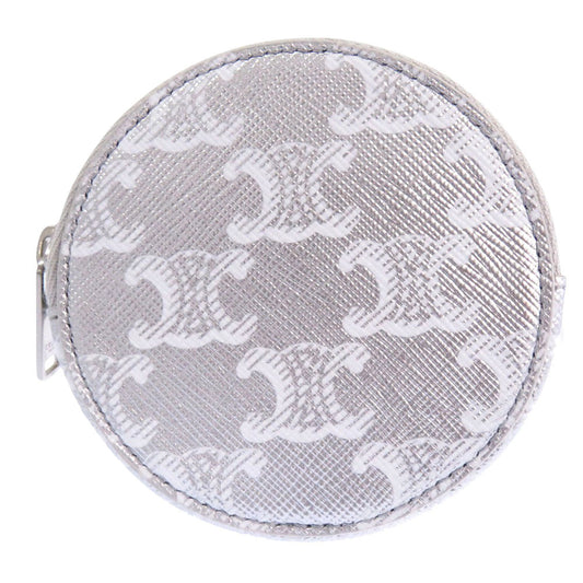 CELINE Coin case S-SD-4202 leather Silver Triomphe Women Used Authentic