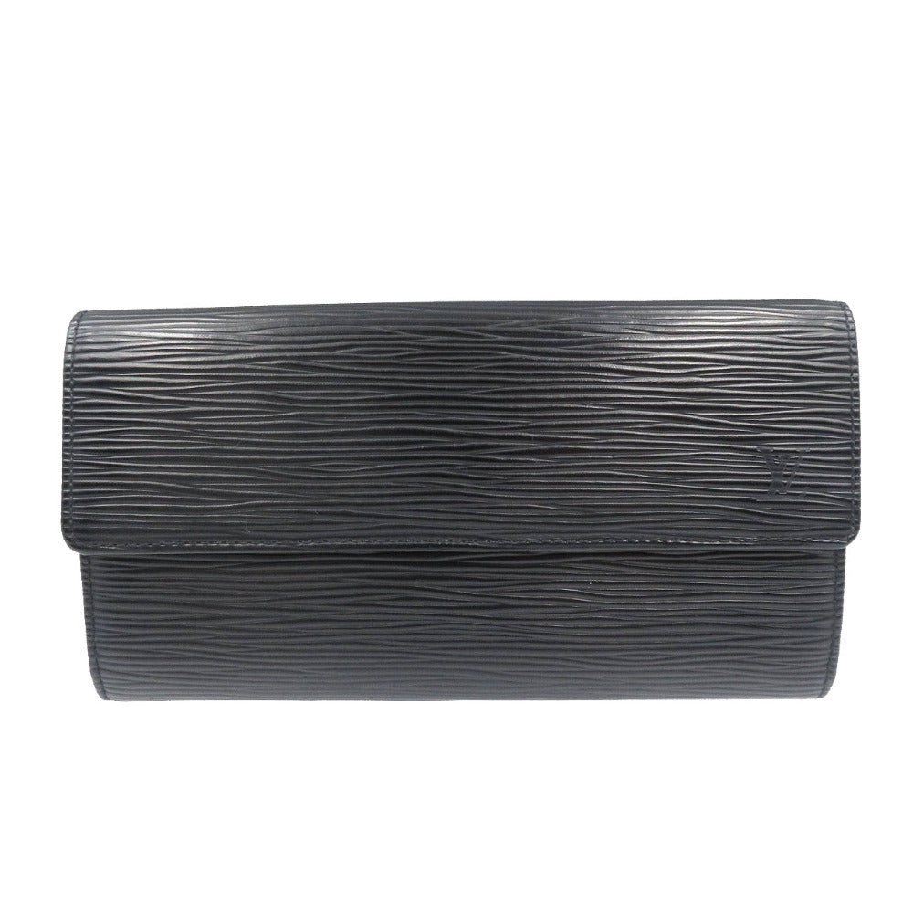 LOUIS VUITTON Long Wallet Purse M63592 Epi Leather Noir Two fold Epi Pochette Porto Monnet Credit mens Used Authentic