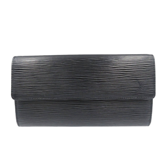 LOUIS VUITTON Long Wallet Purse M63592 Epi Leather Noir Two fold Epi Pochette Porto Monnet Credit mens Used Authentic