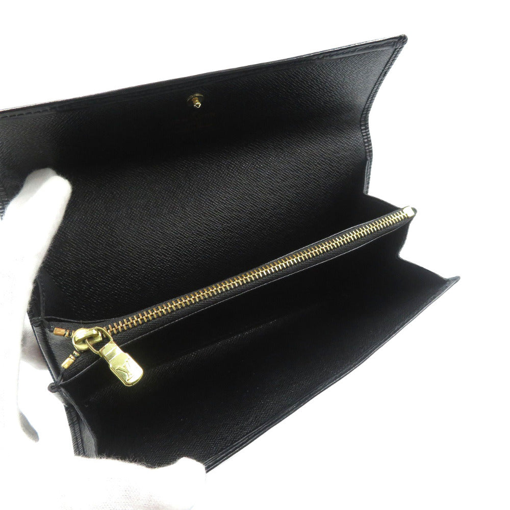 LOUIS VUITTON Long Wallet Purse M63592 Epi Leather Noir Two fold Epi Pochette Porto Monnet Credit mens Used Authentic