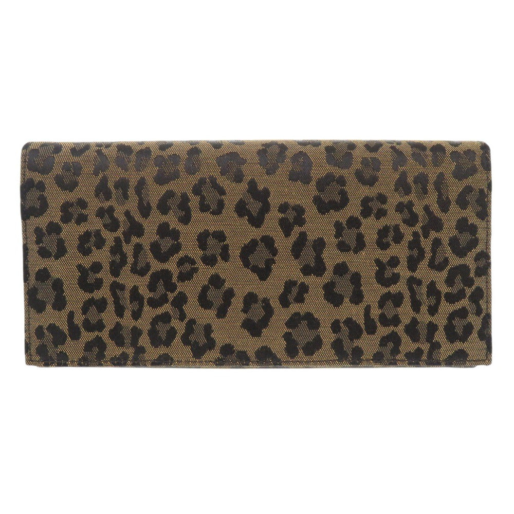 FENDI Long Wallet Purse 8M0000 Canvas, Leather beige Leopard Leopard Pattern Women Used Authentic