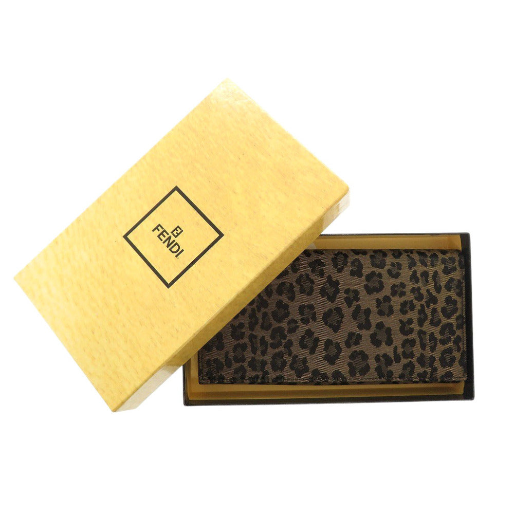 FENDI Long Wallet Purse 8M0000 Canvas, Leather beige Leopard Leopard Pattern Women Used Authentic