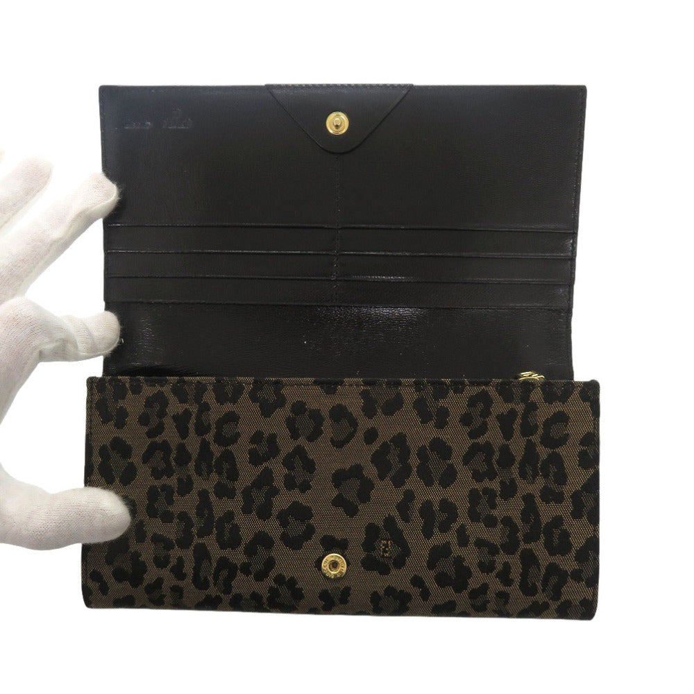 FENDI Long Wallet Purse 8M0000 Canvas, Leather beige Leopard Leopard Pattern Women Used Authentic