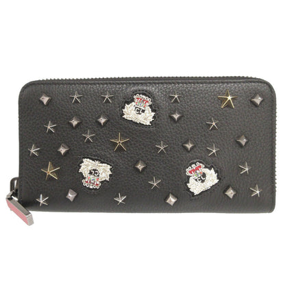 Christian Louboutin Long Wallet Purse leather black Zip Around studs Panettone Women(Unisex) Used Authentic