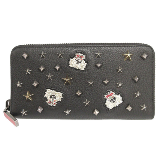 Christian Louboutin Long Wallet Purse leather black Zip Around studs Panettone Women(Unisex) Used Authentic
