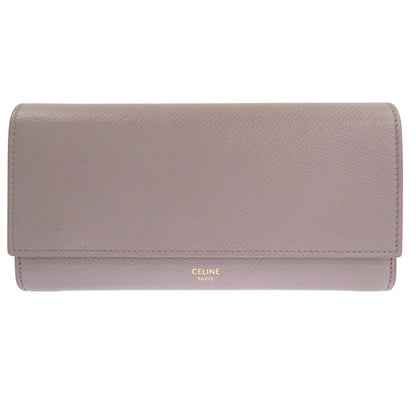 CELINE Long Wallet Purse leather gray Large flap wallet Women Used Authentic