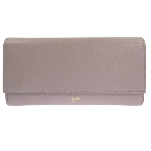 CELINE Long Wallet Purse leather gray Large flap wallet Women Used Authentic